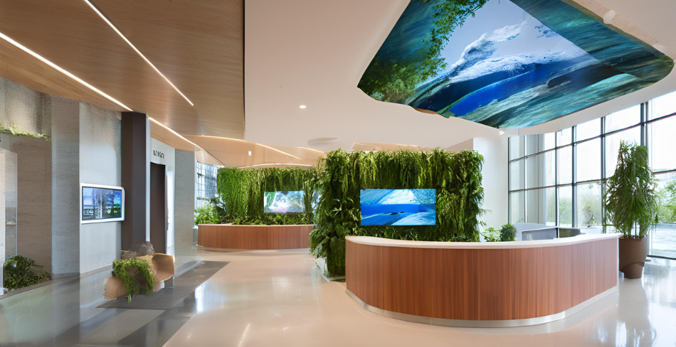 biophilic digital signage installation in office building