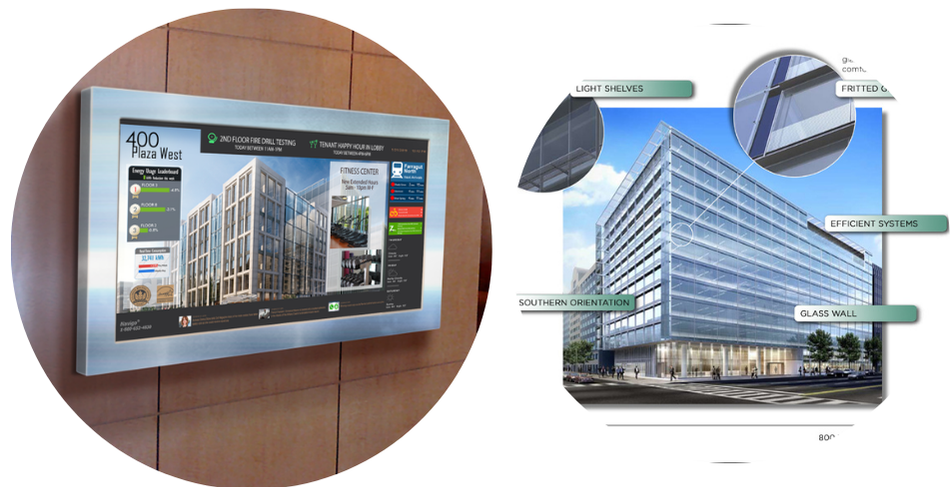 building environmental impact and energy usage reporting digital signage