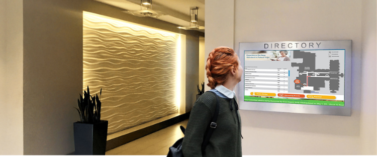 person using wayfinding in a smart building