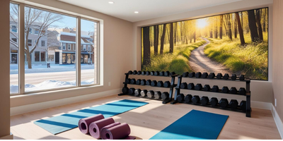 Shinrin-yoku fitness center with video wall
